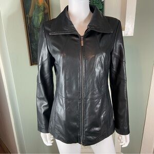 Bernardo Womens Black Soft Leather Zip-Front Jacket Medium M Coat